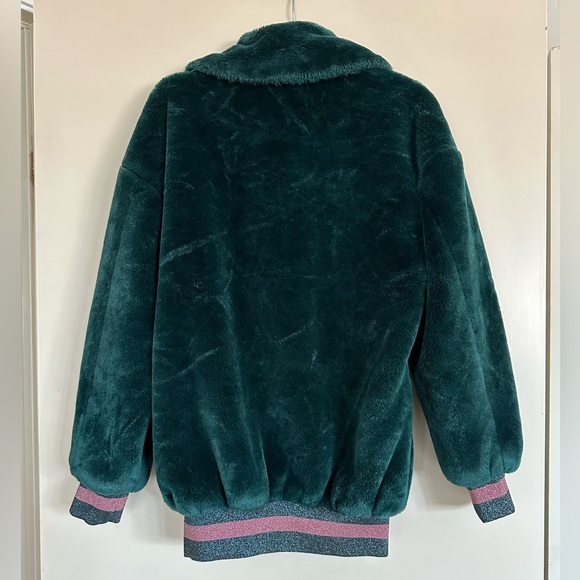 ASOS Teal Blue Pink Faux Fur Jacket 4 - Picture 2 of 4